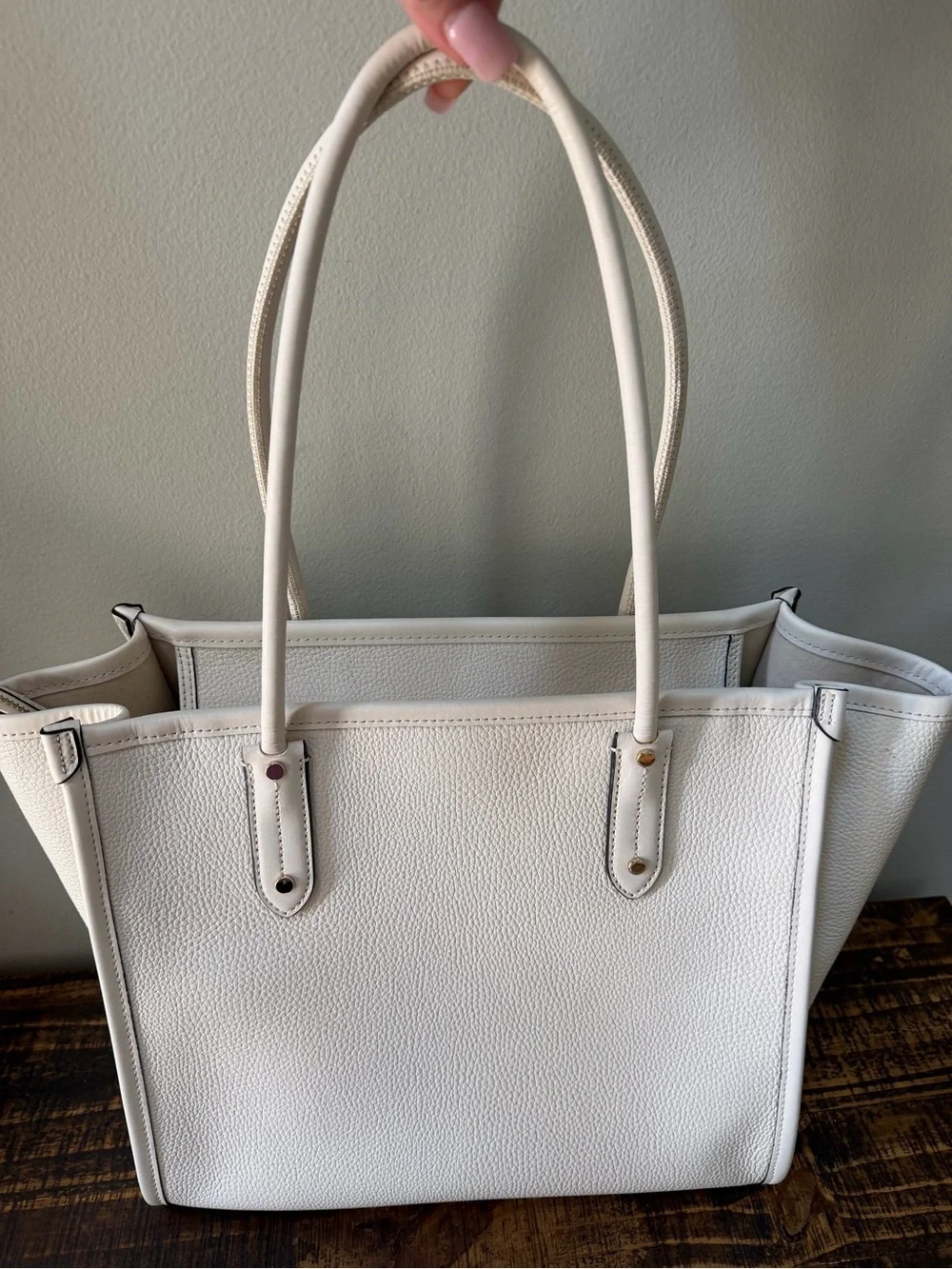 kate spade White Pebble Leather Logo Tote